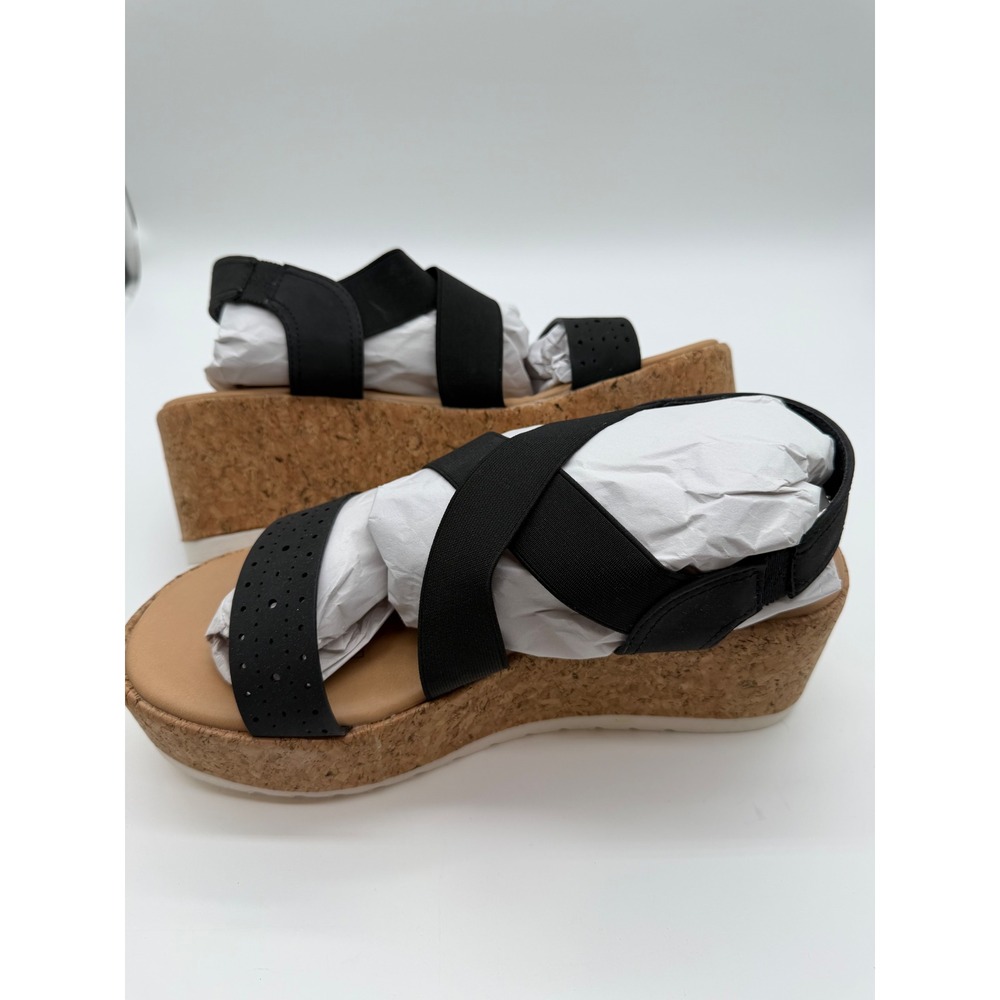 Evans Flatform Phoebe Black Cork Wedge Platform Sandals Womens 8.5W